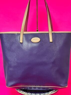 Coach Purple Leather Tote with Tan Trim